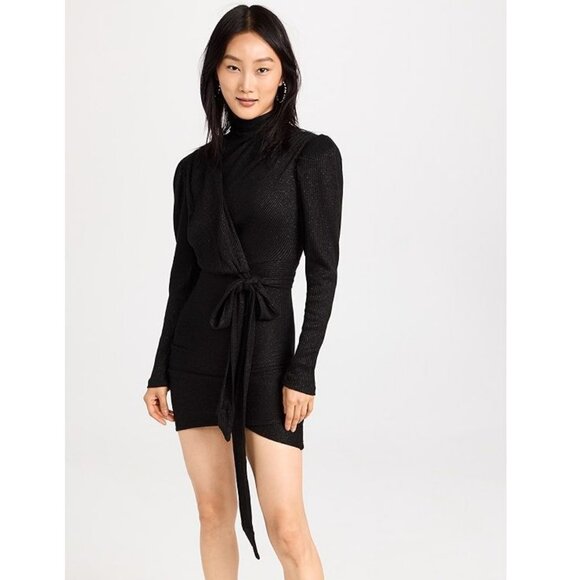 Sabina Musayev Sicily Mini Dress Knit Sweater Draped Long Sleeve Fitted Metallic - Picture 8 of 13